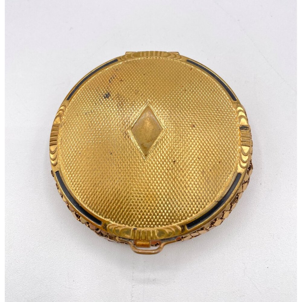 1930's Art Deco Powder Gold Mesh Compact Mirror